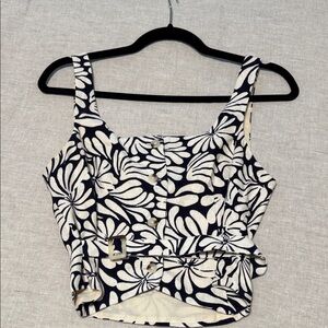 Floral Navy & Cream Button-Front Crop Camisole